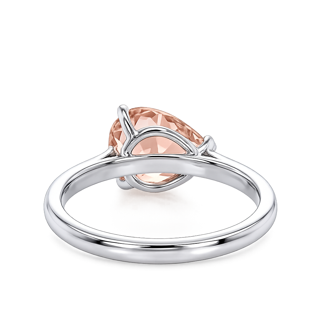 Pear East West Morganite Solitaire Engagement Ring – Minimalist Pear Cut Morganite Ring