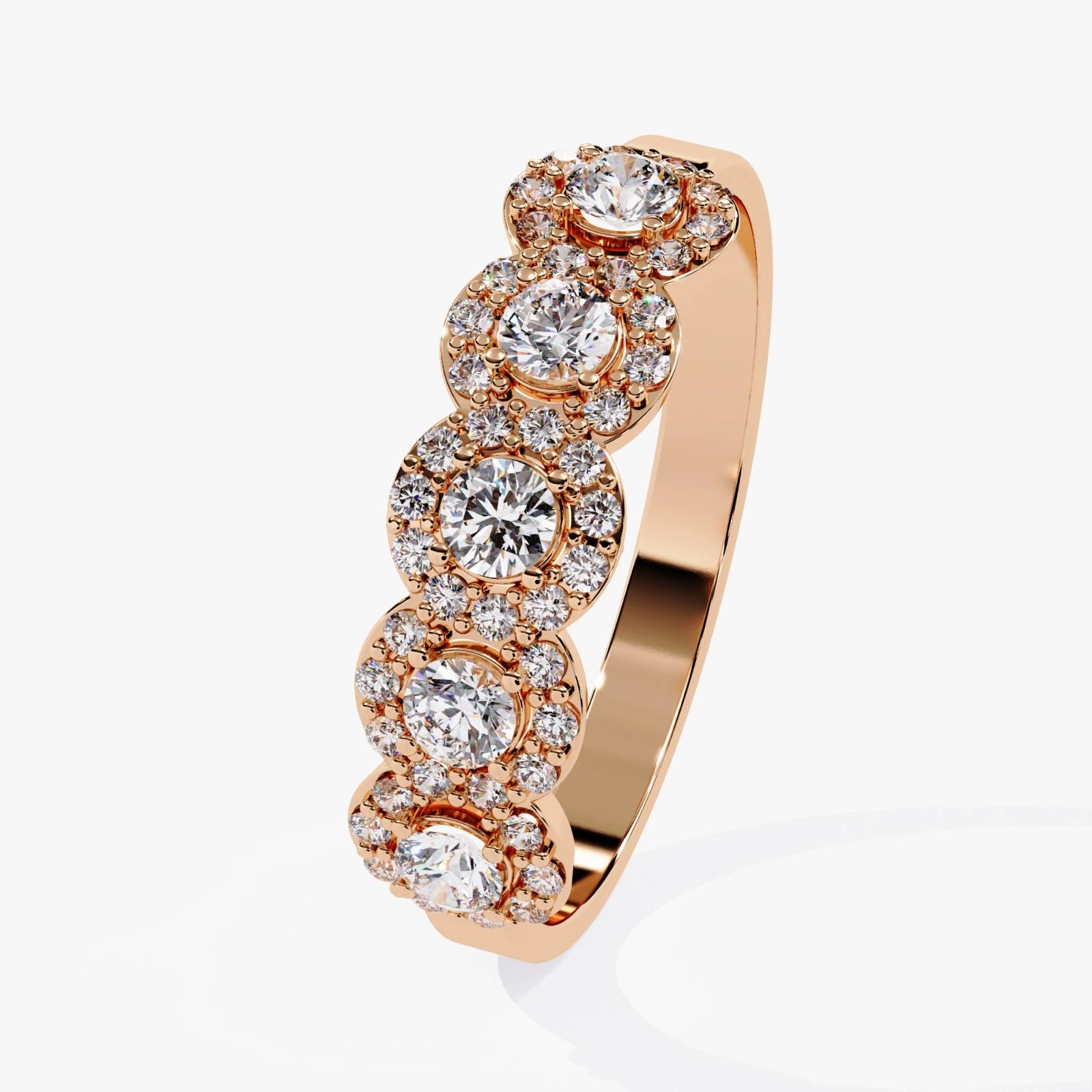 5-Stone Lab Grown Diamond Halo Wedding Band in Gold  Multi-Stone Anniversary Ring