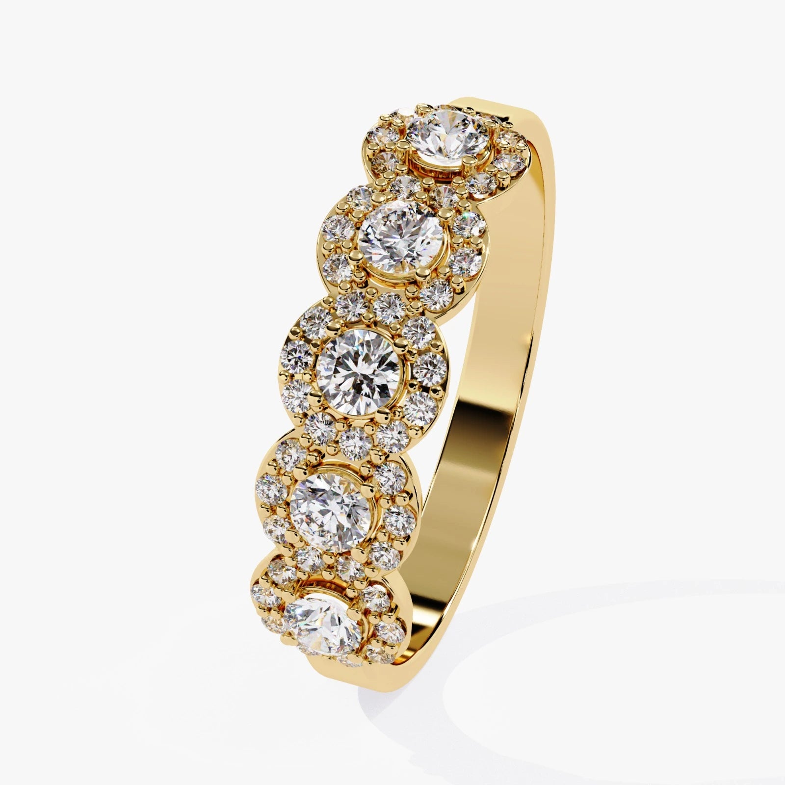 5-Stone Lab Grown Diamond Halo Wedding Band in Gold  Multi-Stone Anniversary Ring