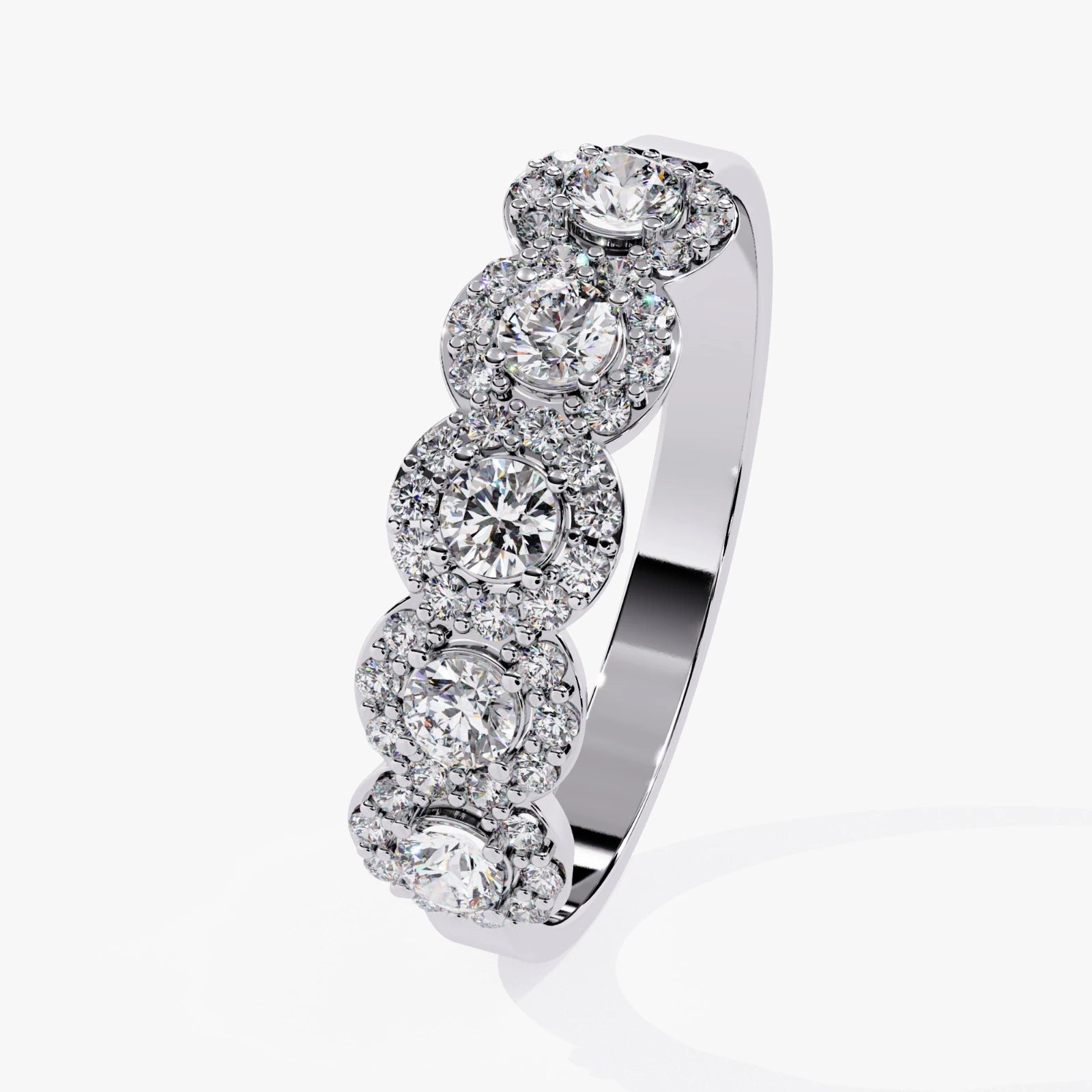 5-Stone Lab Grown Diamond Halo Wedding Band in Gold  Multi-Stone Anniversary Ring