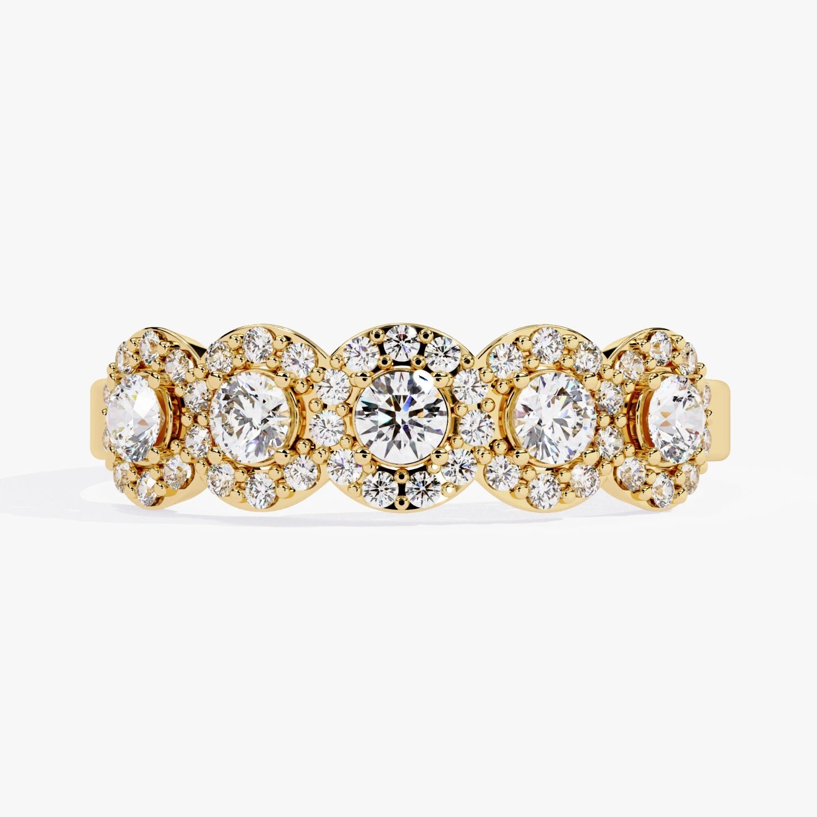 5-Stone Lab Grown Diamond Halo Wedding Band in Gold  Multi-Stone Anniversary Ring