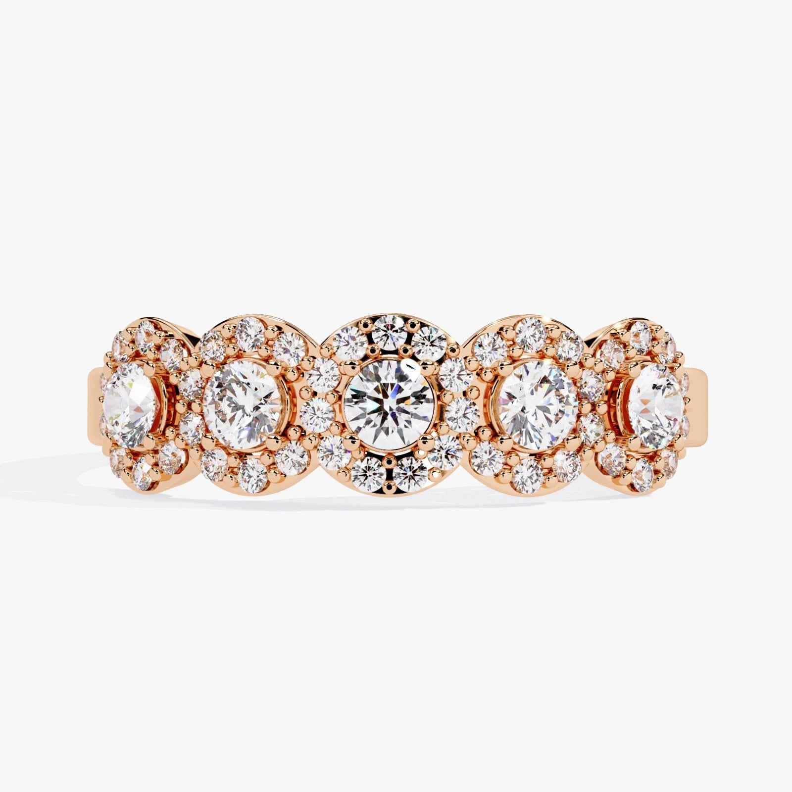 5-Stone Lab Grown Diamond Halo Wedding Band in Gold  Multi-Stone Anniversary Ring