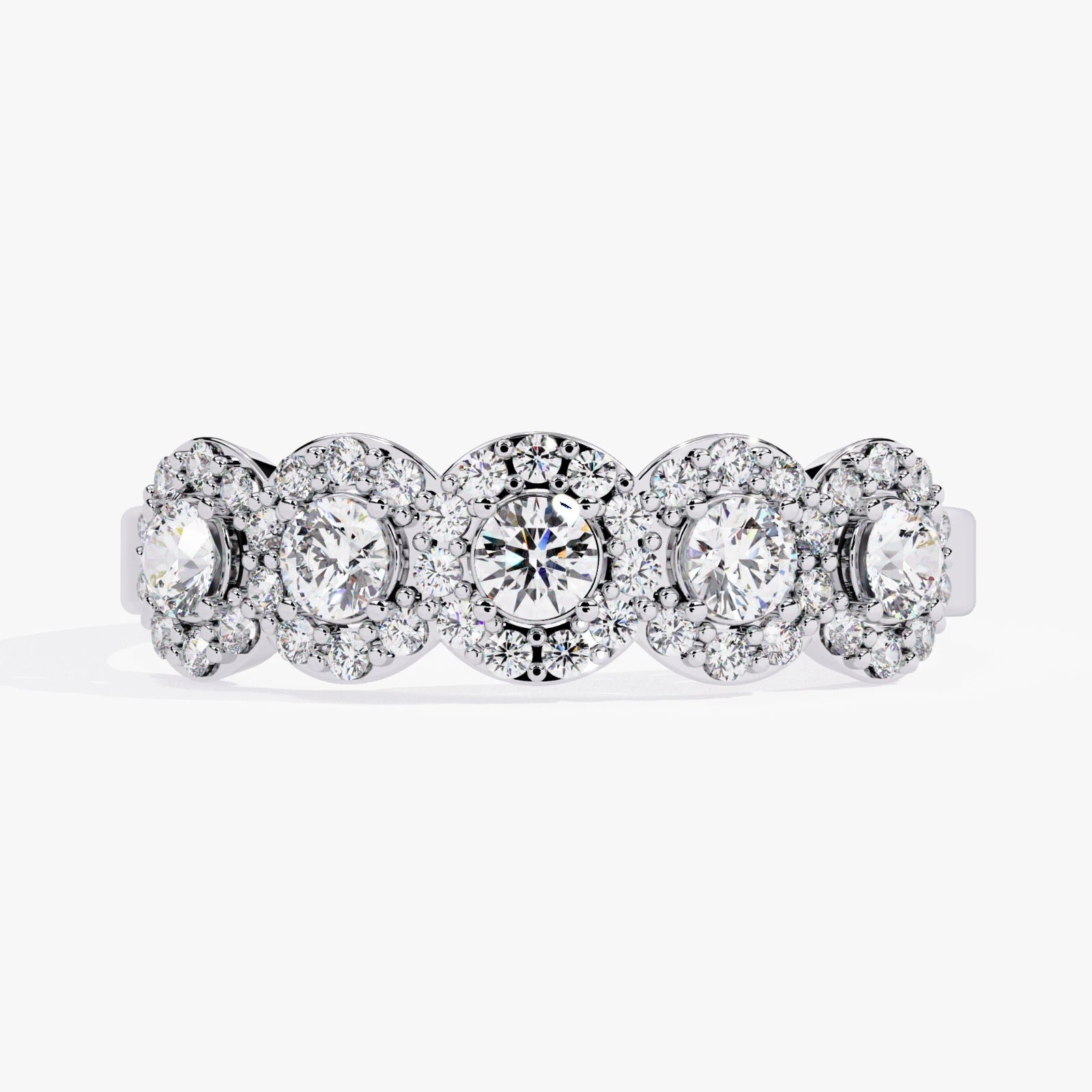 5-Stone Lab Grown Diamond Halo Wedding Band in Gold  Multi-Stone Anniversary Ring