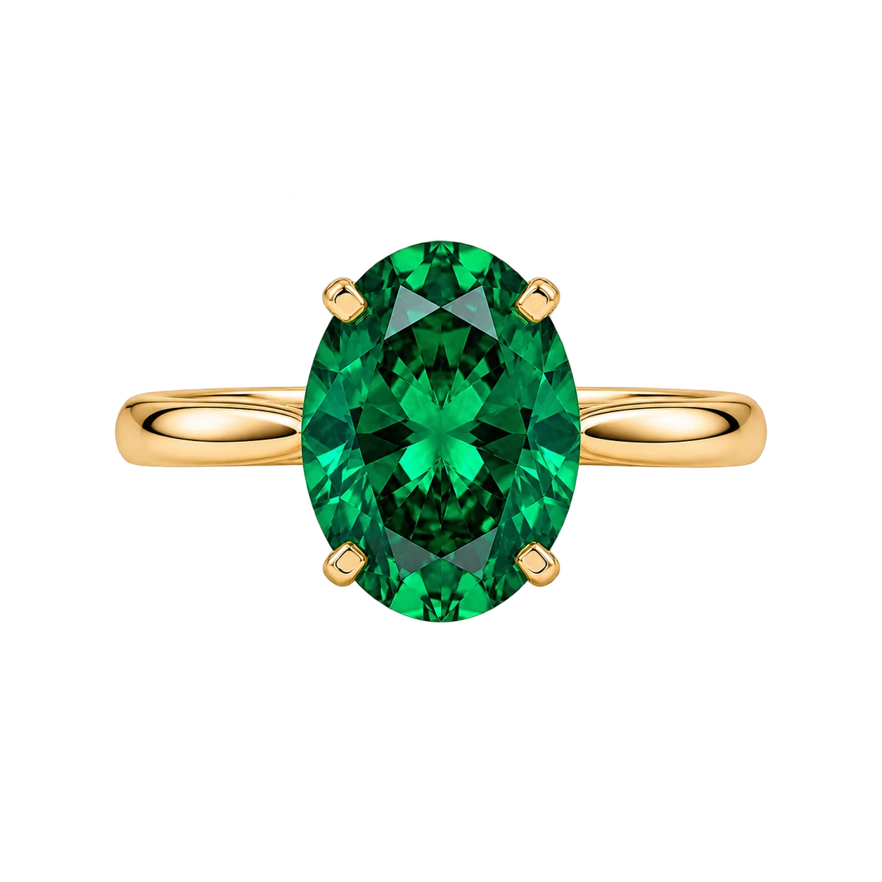 Oval Cut Lab Grown Emerald Solitaire Engagement Ring – Classic Four Prong Minimalist Design