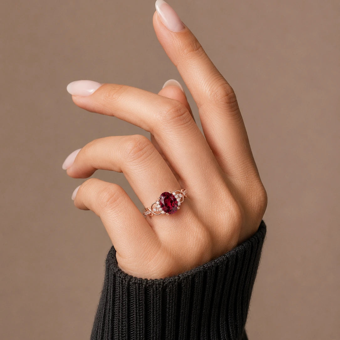 Luxury Oval Red Ruby Engagement Ring with Vintage-Inspired Setting
