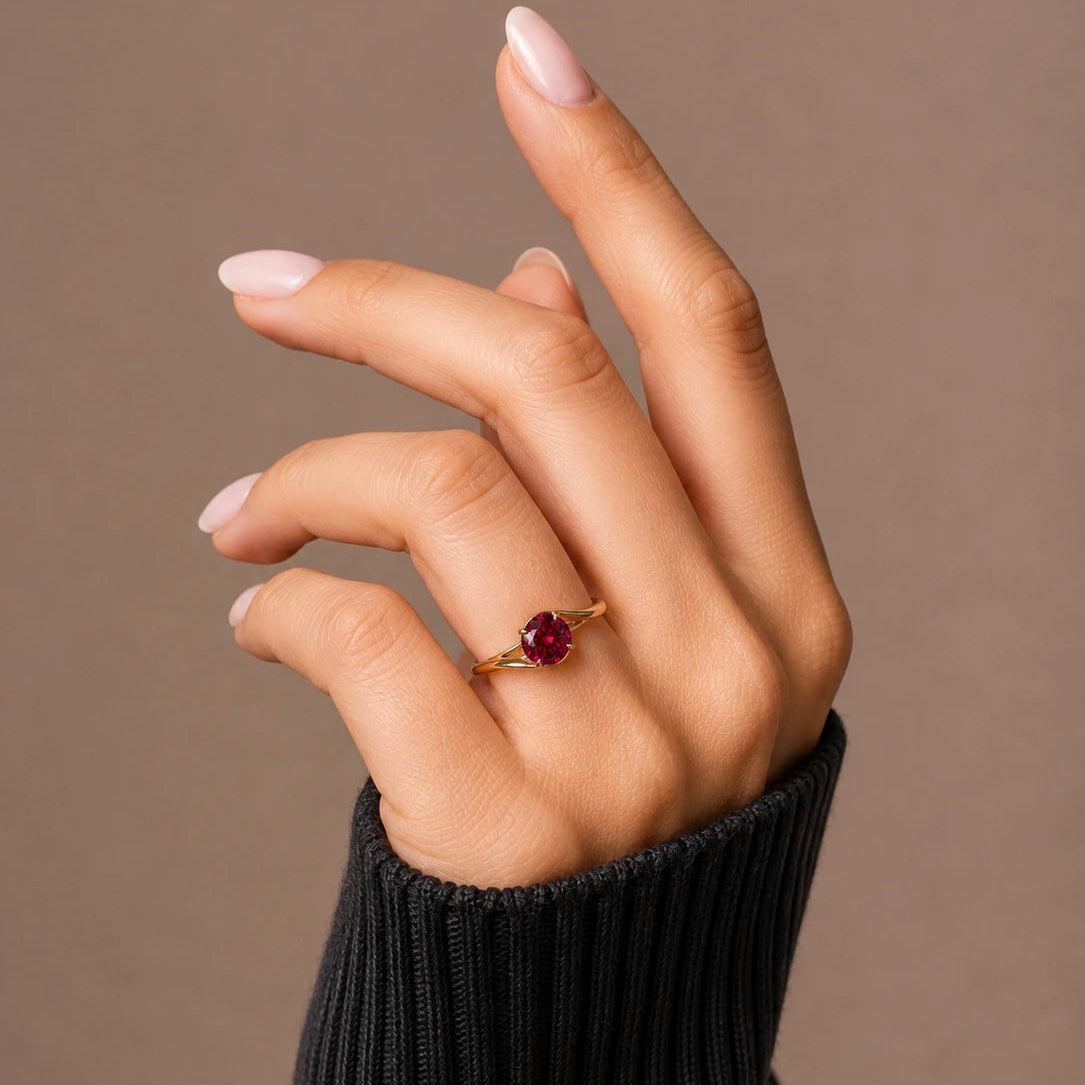 Round Red Ruby Solitaire Ring for Anniversary and Engagement