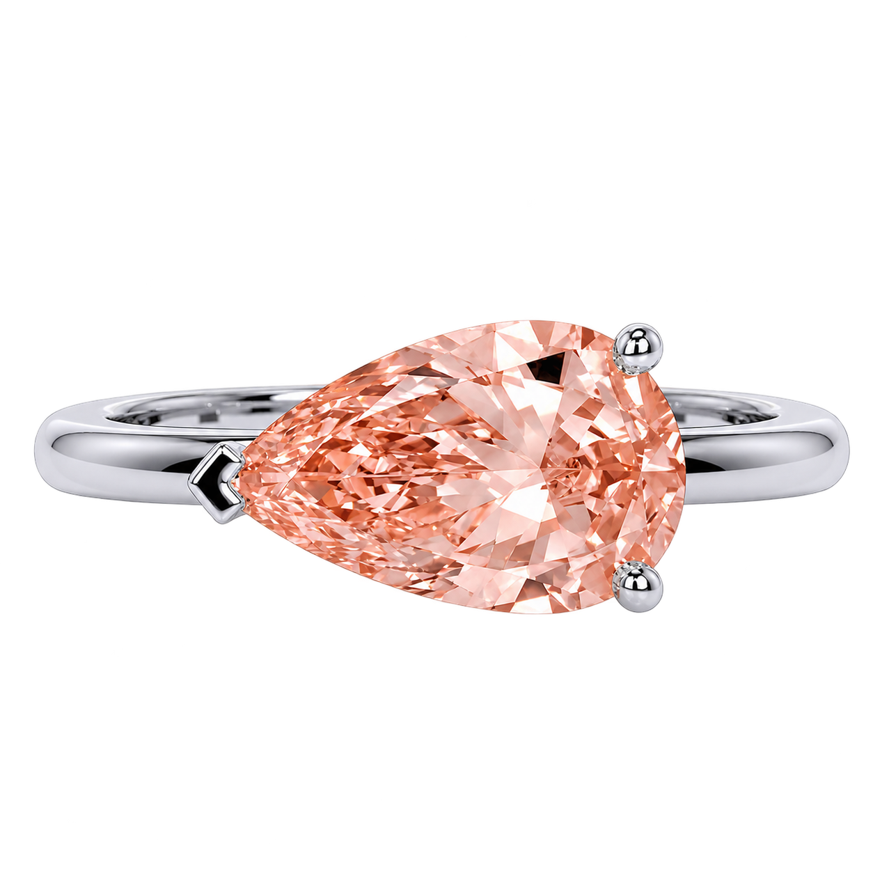 Pear East West Morganite Solitaire Engagement Ring – Minimalist Pear Cut Morganite Ring