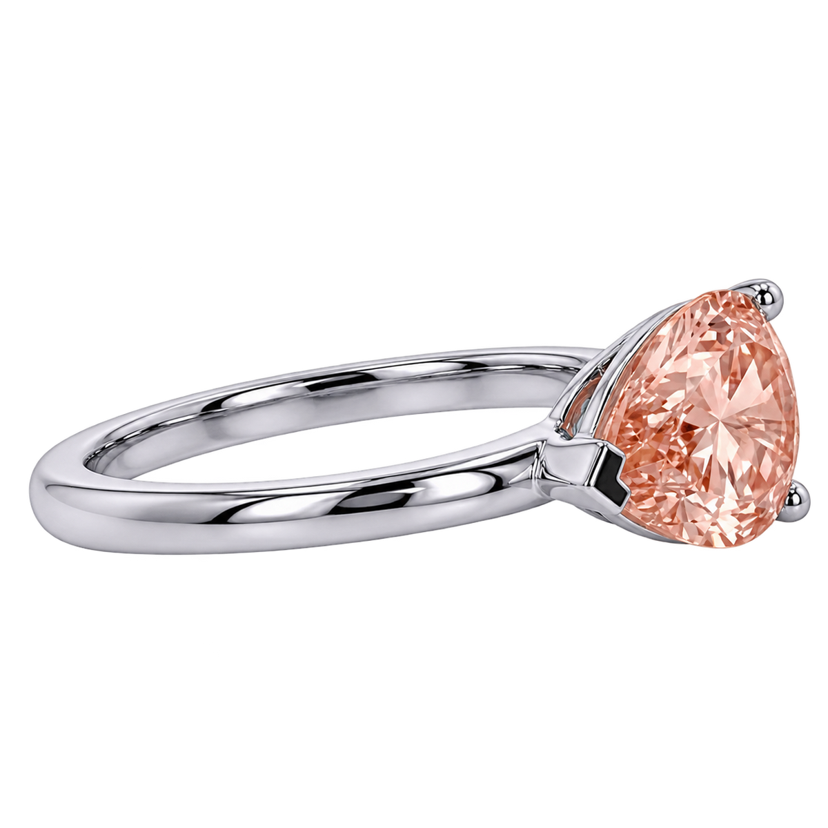 Pear East West Morganite Solitaire Engagement Ring – Minimalist Pear Cut Morganite Ring