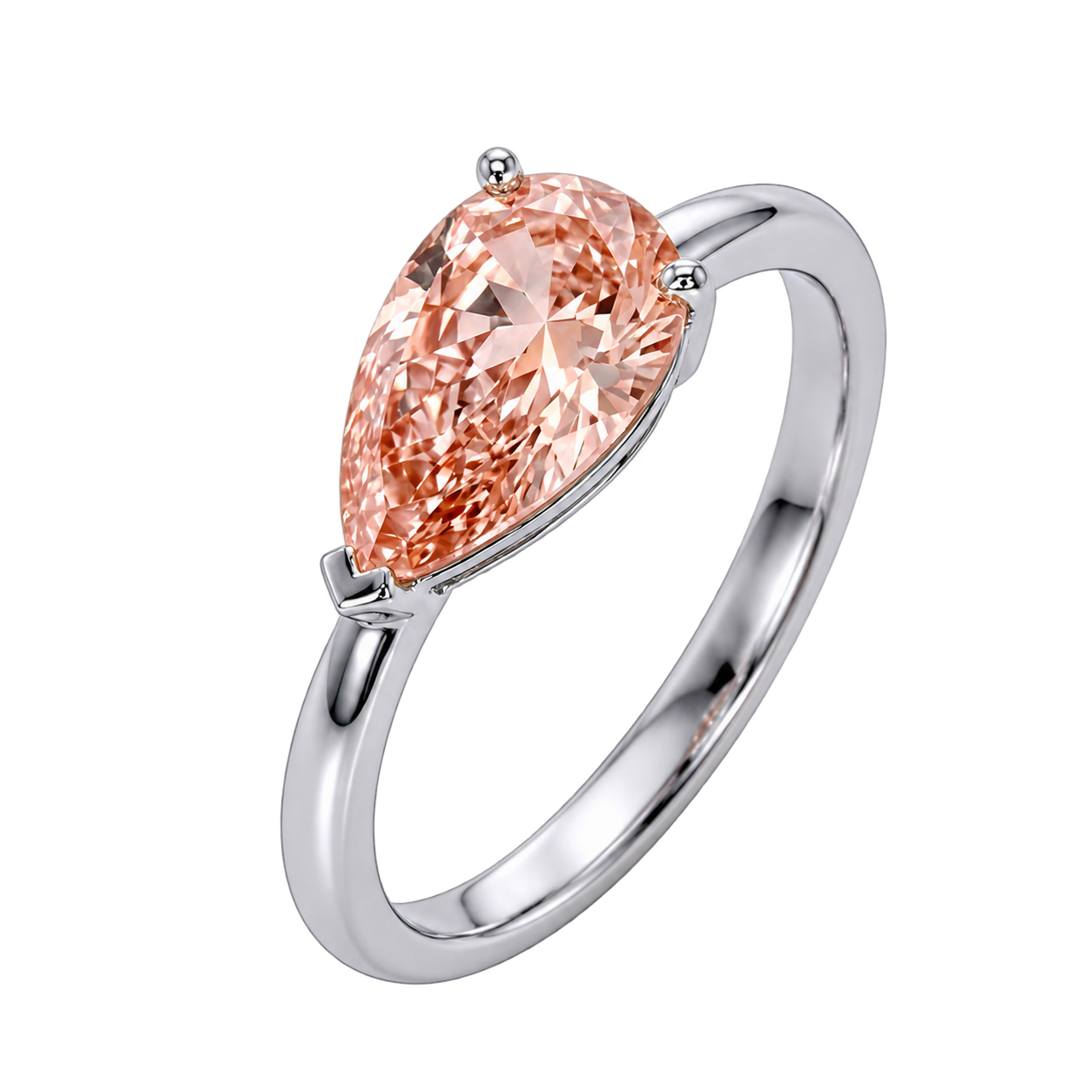 Pear East West Morganite Solitaire Engagement Ring – Minimalist Pear Cut Morganite Ring