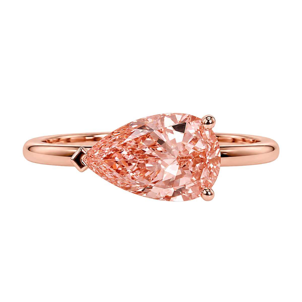 Pear East West Morganite Solitaire Engagement Ring – Minimalist Pear Cut Morganite Ring