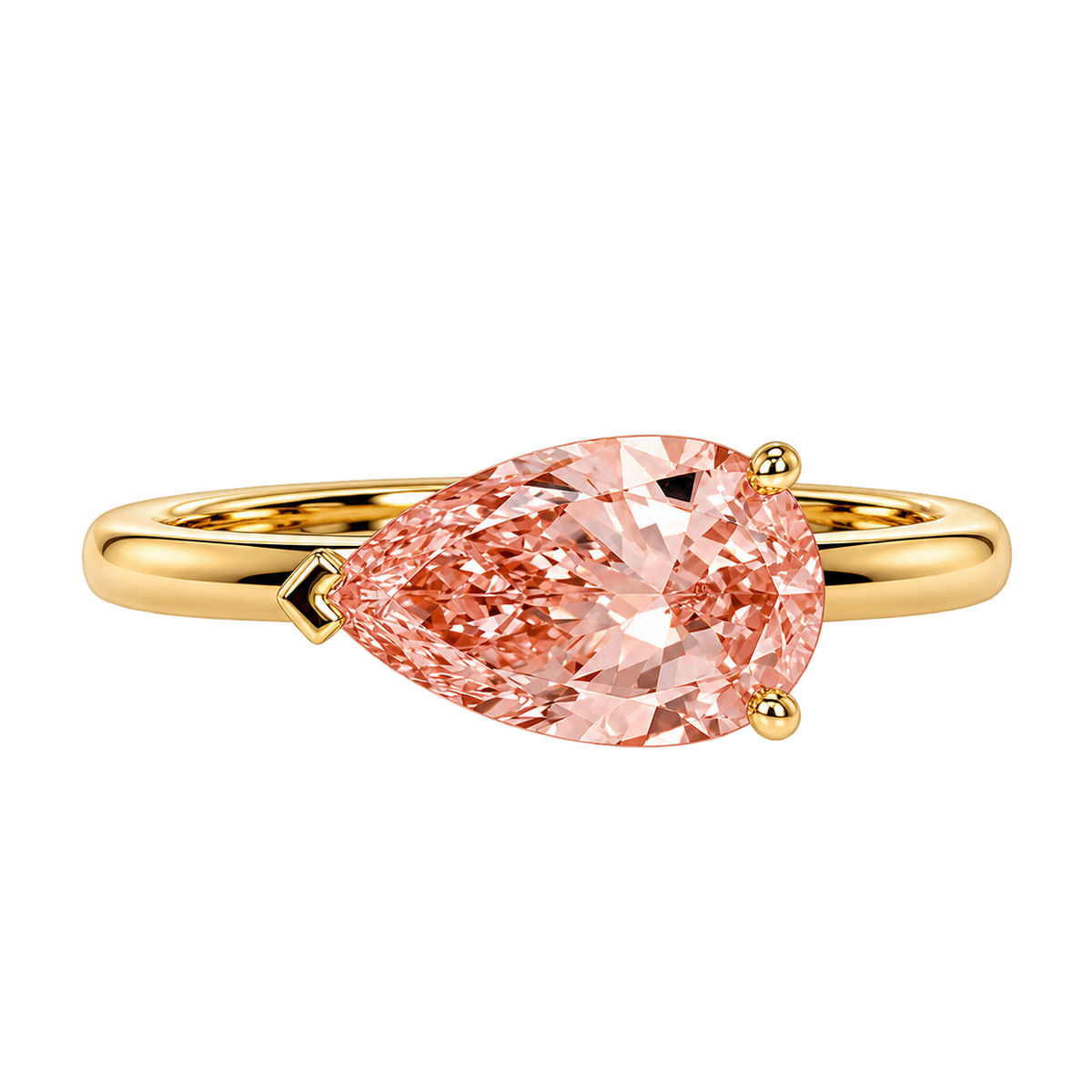 Pear East West Morganite Solitaire Engagement Ring – Minimalist Pear Cut Morganite Ring