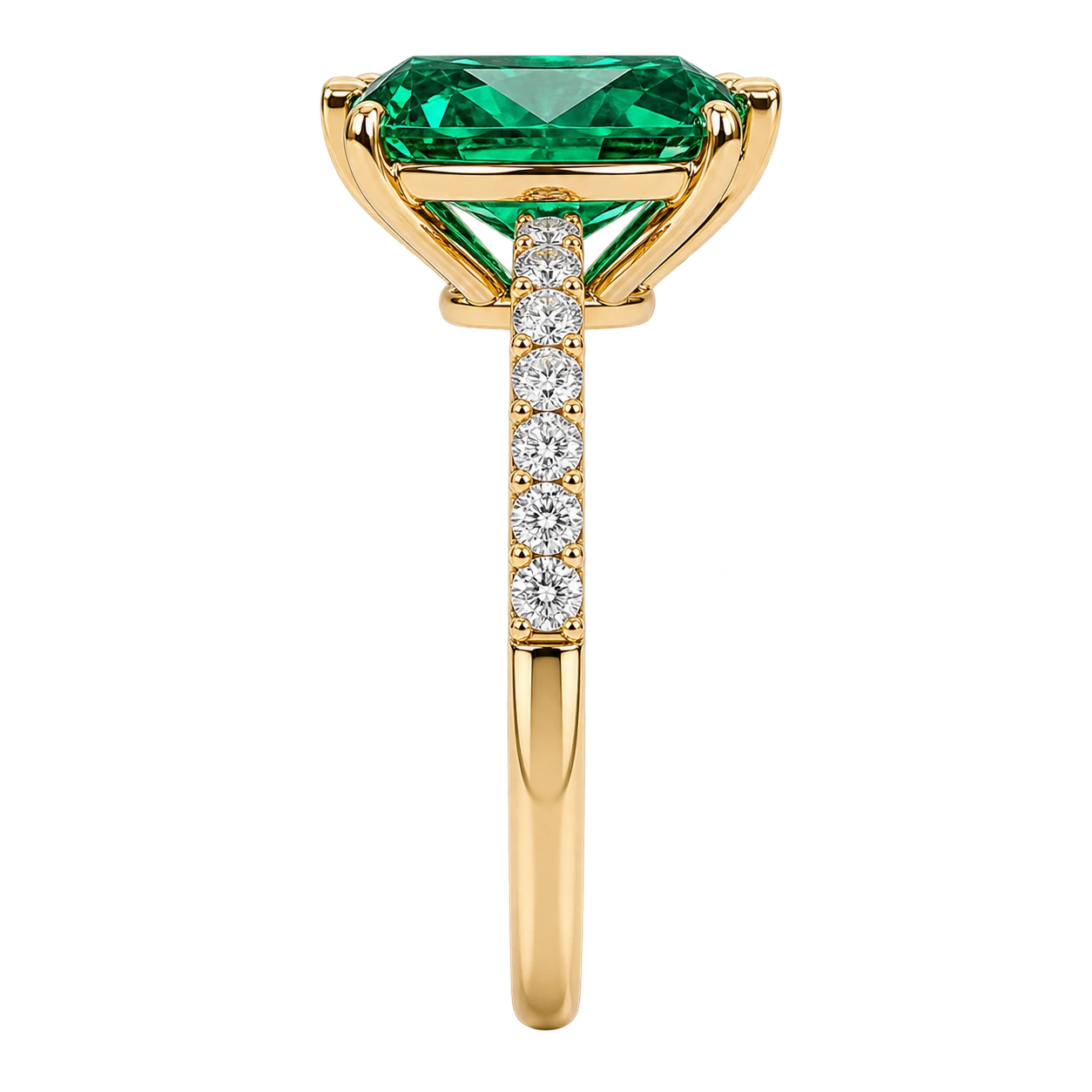Pear Shaped Lab Grown Emerald Engagement Ring with Diamond Accented Band – Elegant Gemstone Ring for Women