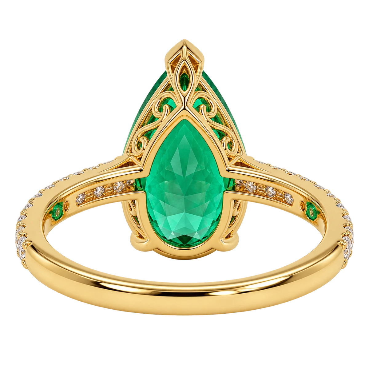 Pear Shaped Lab Grown Emerald Engagement Ring with Diamond Accented Band – Elegant Gemstone Ring for Women
