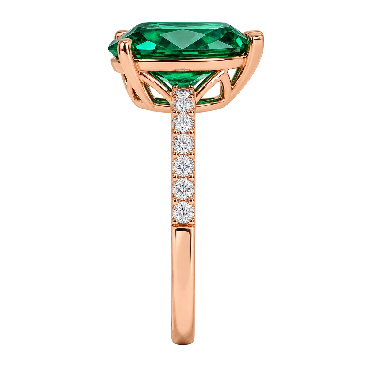 Pear Shaped Lab Grown Emerald Engagement Ring with Diamond Accented Band – Elegant Gemstone Ring for Women