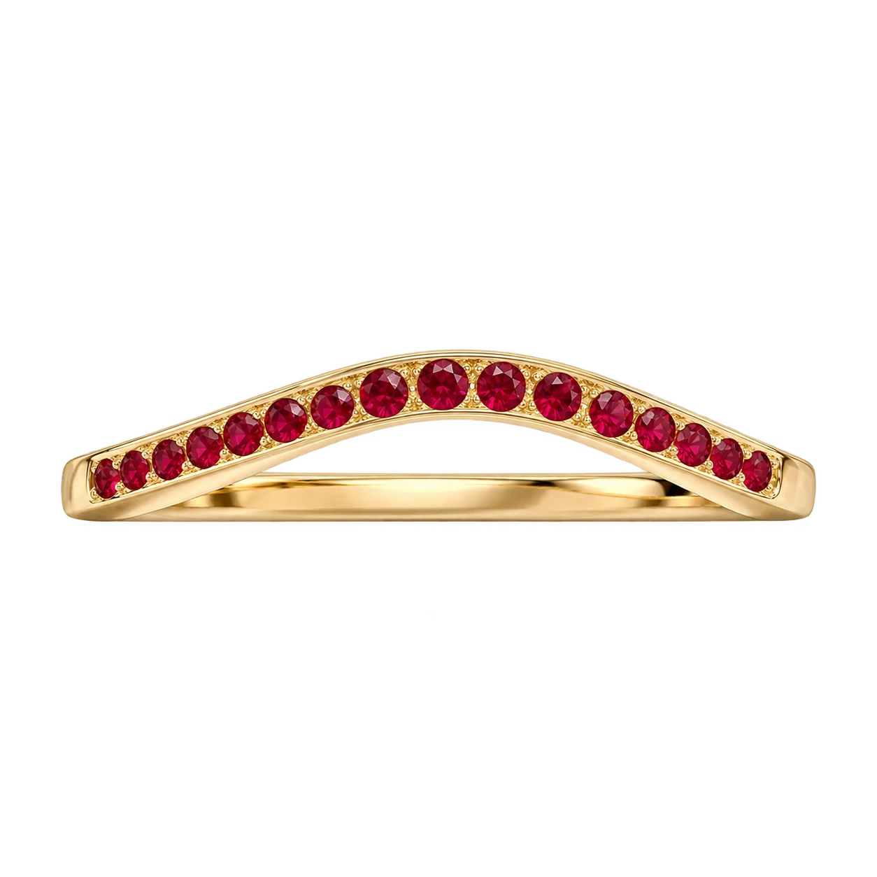 Curved Ruby Wedding Band V-Shaped Ruby Stacking Ring Chevron Gemstone Anniversary Band
