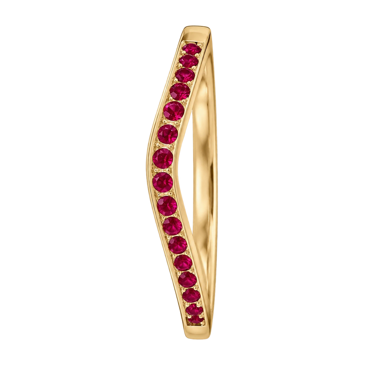 Curved Ruby Wedding Band V-Shaped Ruby Stacking Ring Chevron Gemstone Anniversary Band