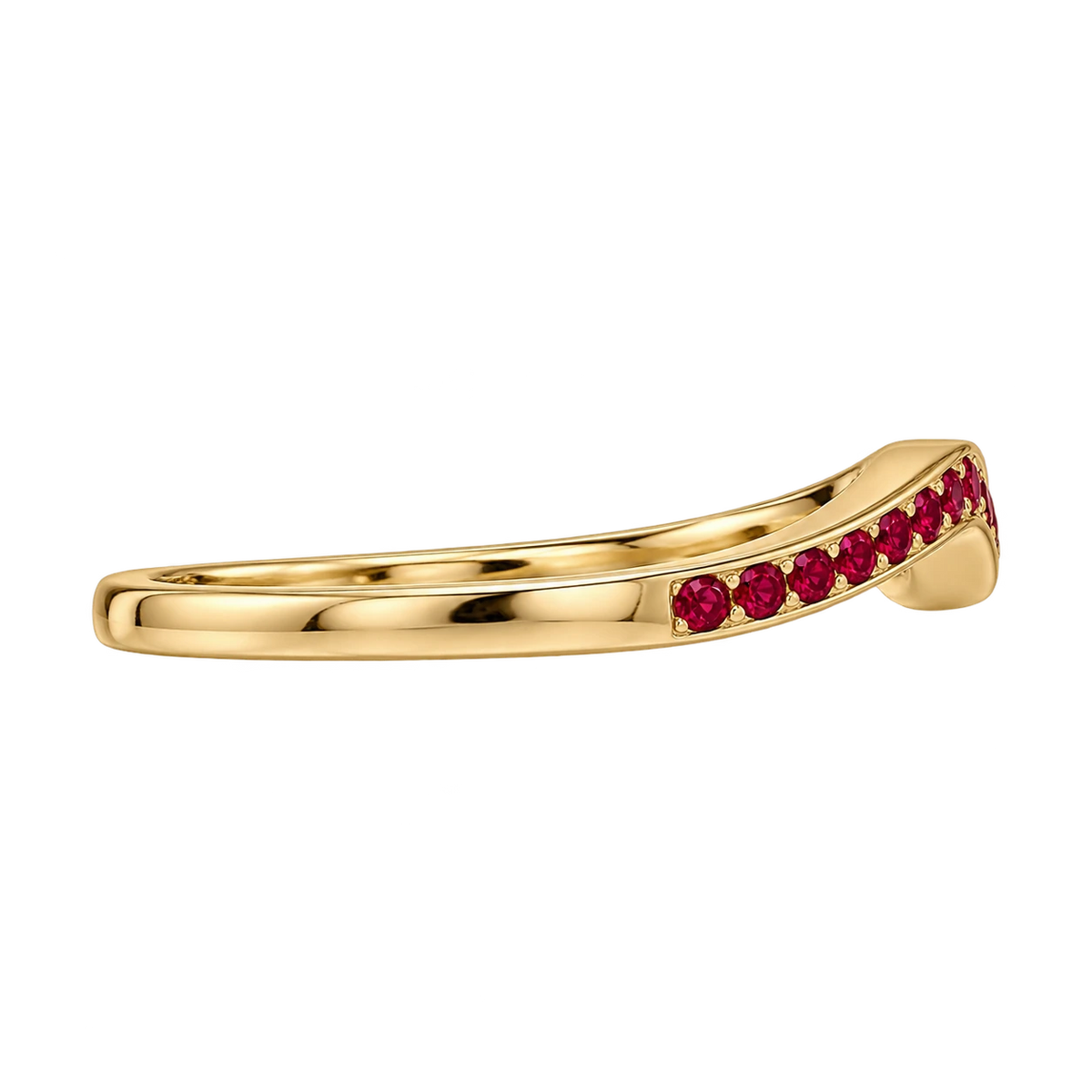 Curved Ruby Wedding Band V-Shaped Ruby Stacking Ring Chevron Gemstone Anniversary Band