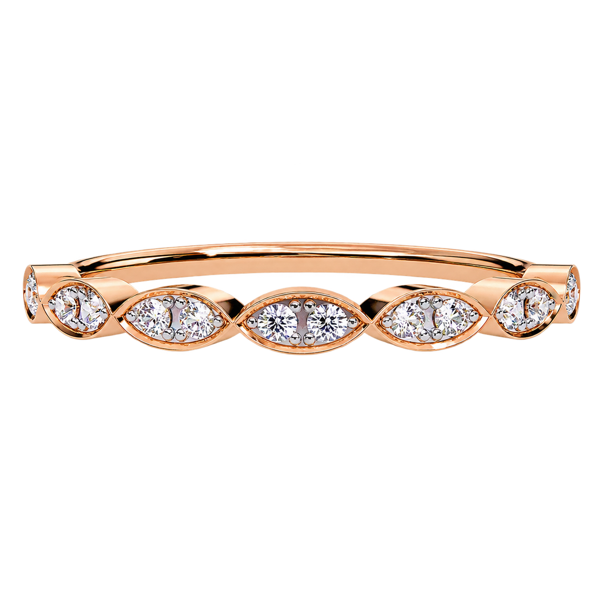 Delicate Lab Grown Diamond Wedding Band with Mil grain Detail