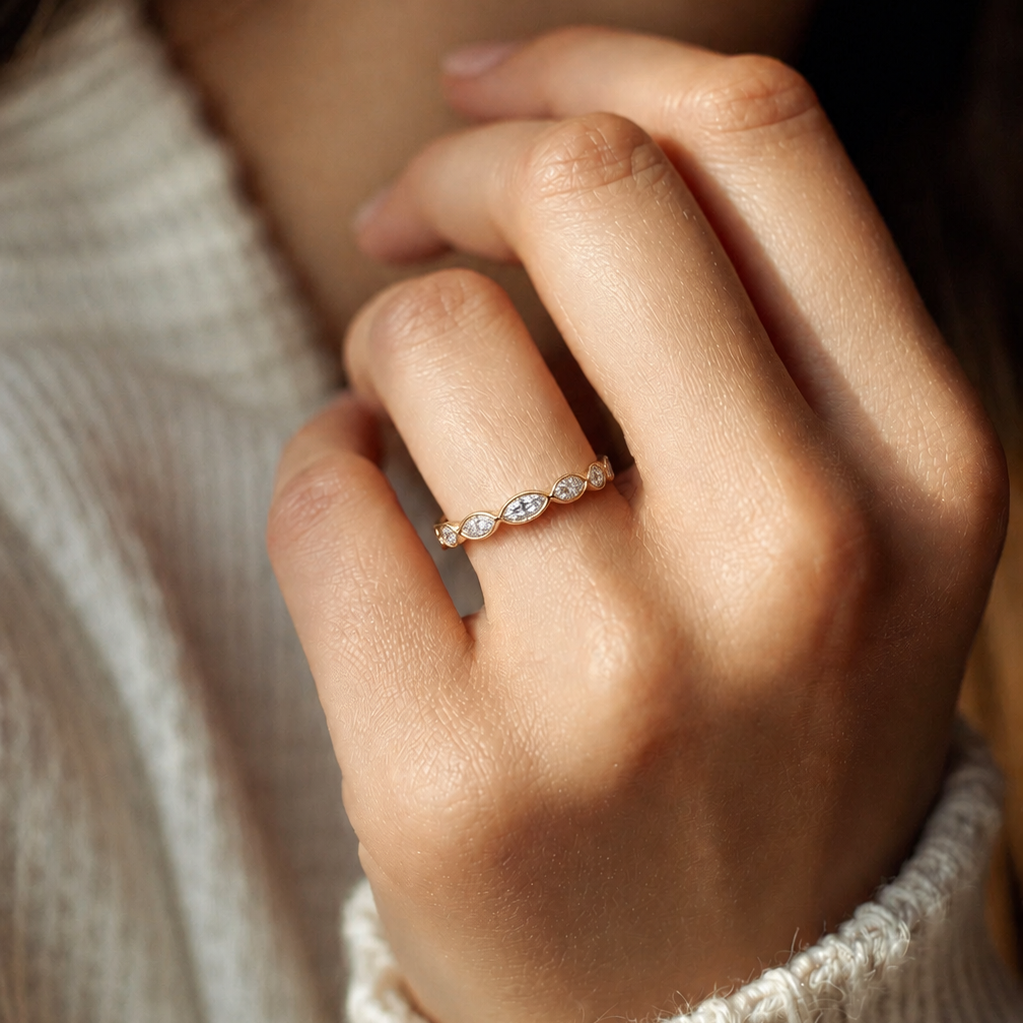 Delicate Lab Grown Diamond Wedding Band with Mil grain Detail