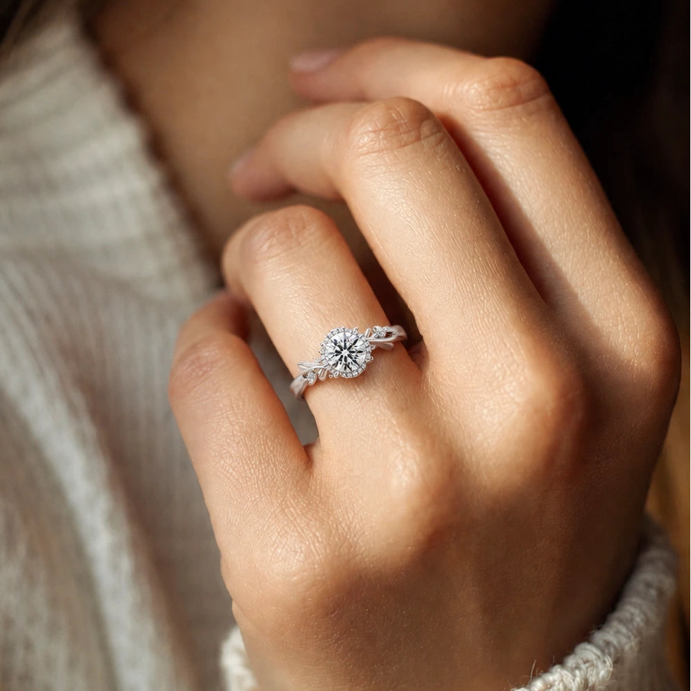 Round Lab Grown Diamond Engagement Ring with Twisted Accent Band