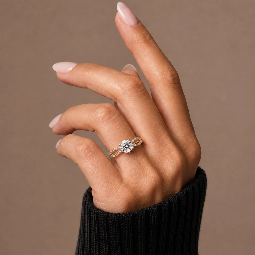 Round Diamond Engagement Ring Double Infinity Pavé Split Shank Ring