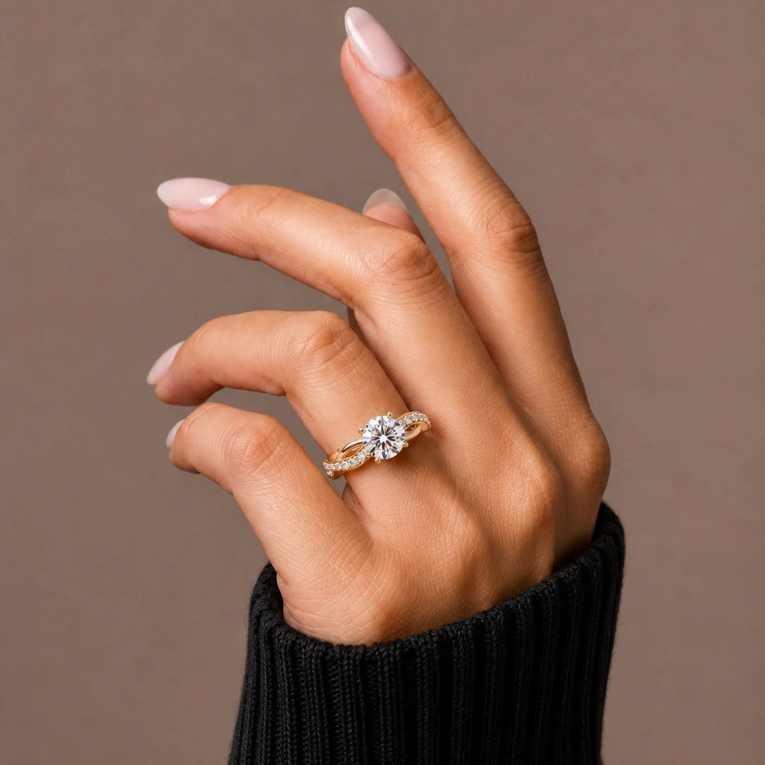 Round Diamond Engagement Ring - Twisted Infinity Pavé Gold Ring