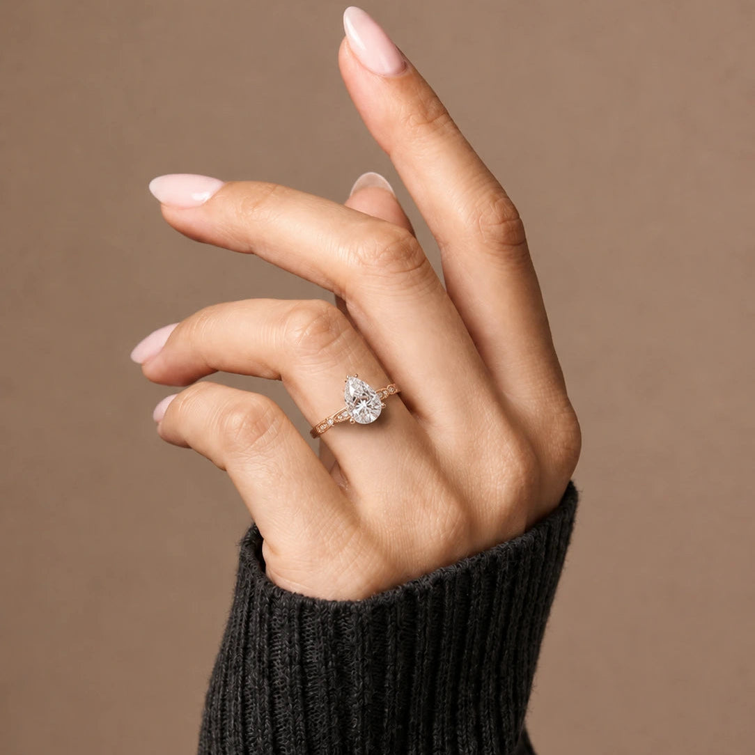 Pear Diamond Vintage Infinity Mil-grain Rose Gold Engagement Ring