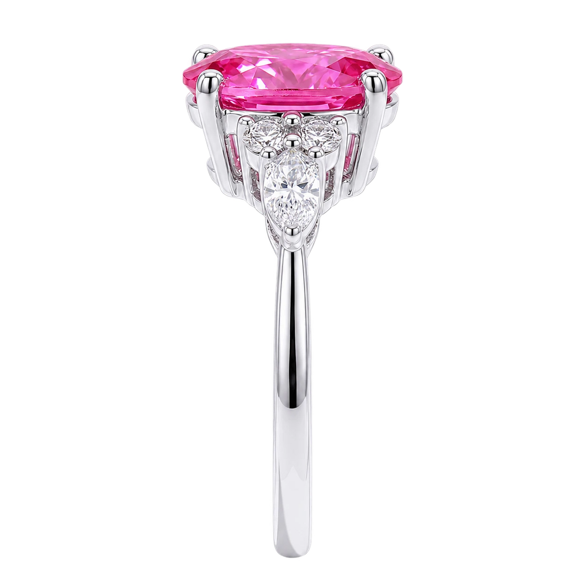Oval Cut Pink Sapphire Ring with Marquise and Round Diamond Accents
