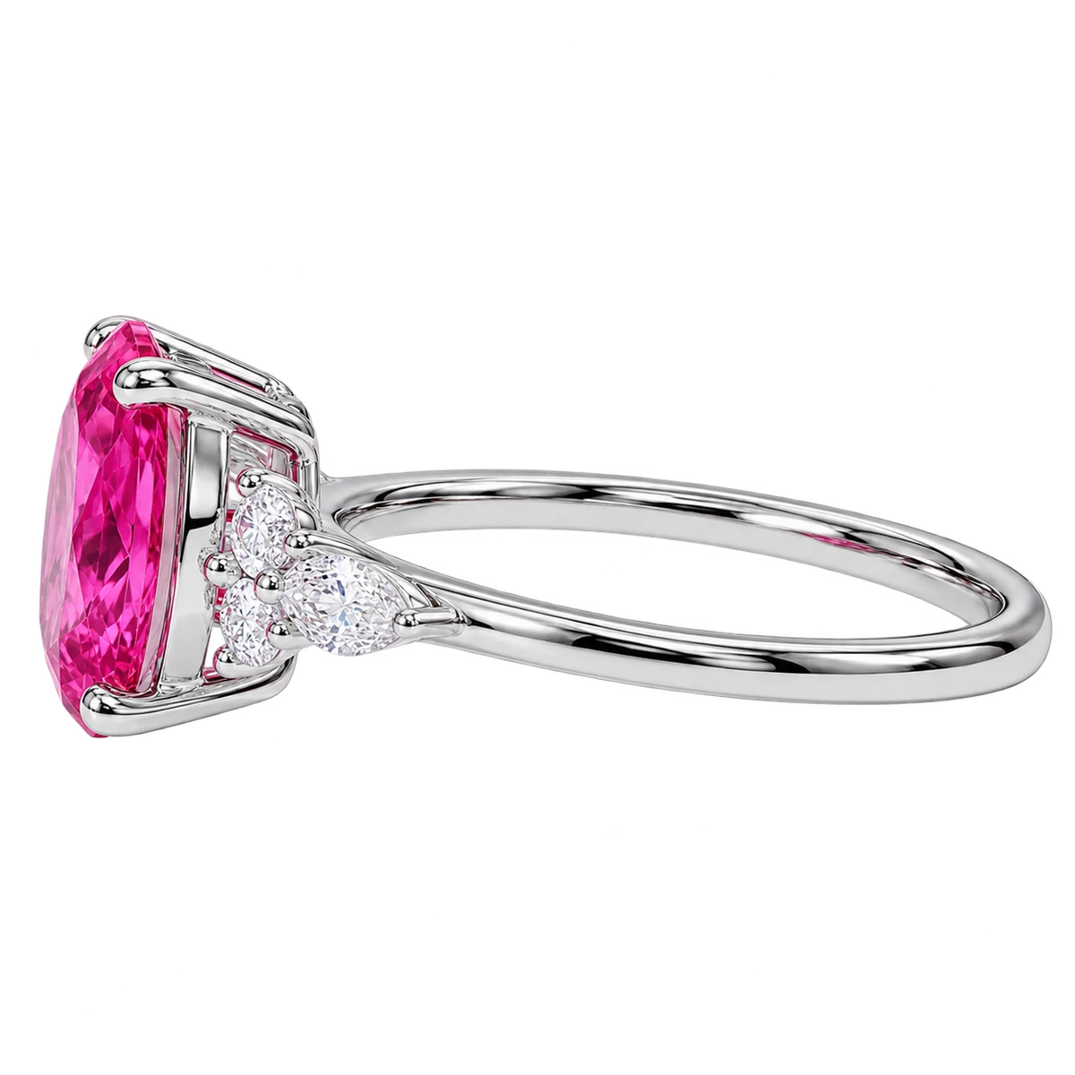 Oval Cut Pink Sapphire Ring with Marquise and Round Diamond Accents