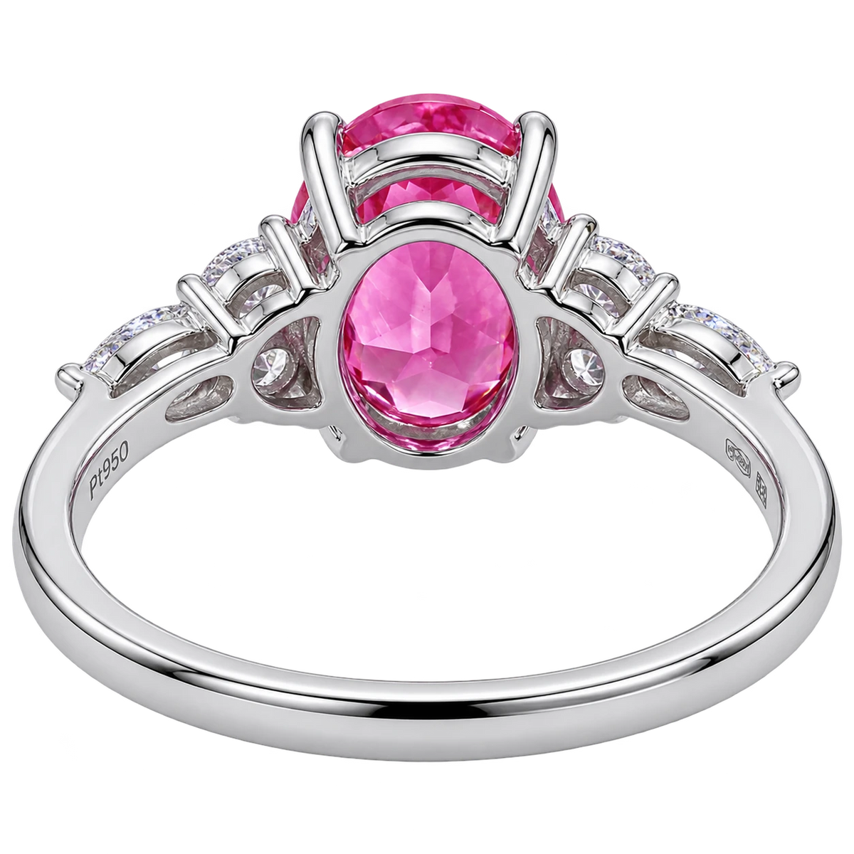 Oval Cut Pink Sapphire Ring with Marquise and Round Diamond Accents