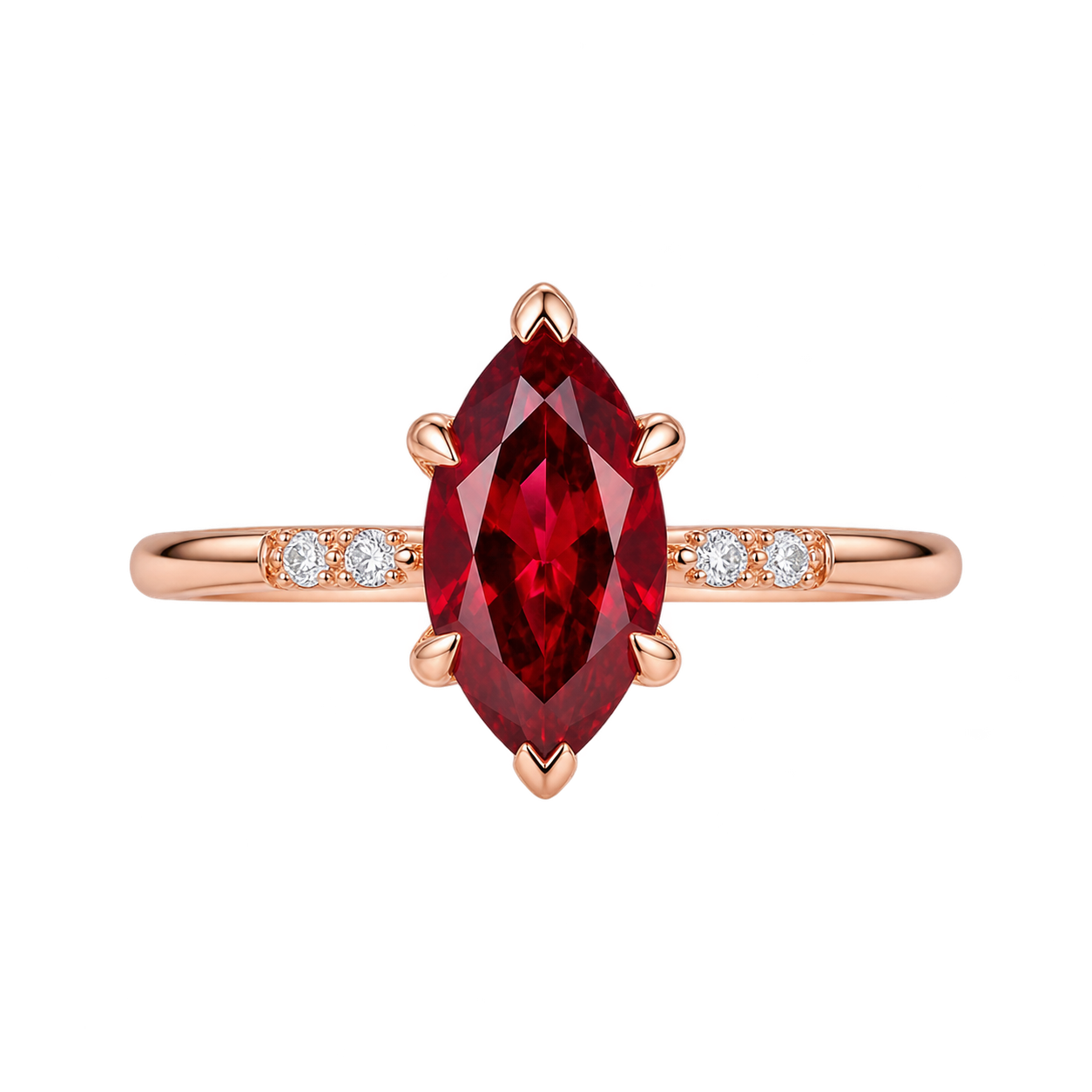 Marquise Cut Red Ruby Minimalist Engagement Ring with Diamond Accents, Dainty Ruby Solitaire Ring, Elegant Gemstone Ring for Women