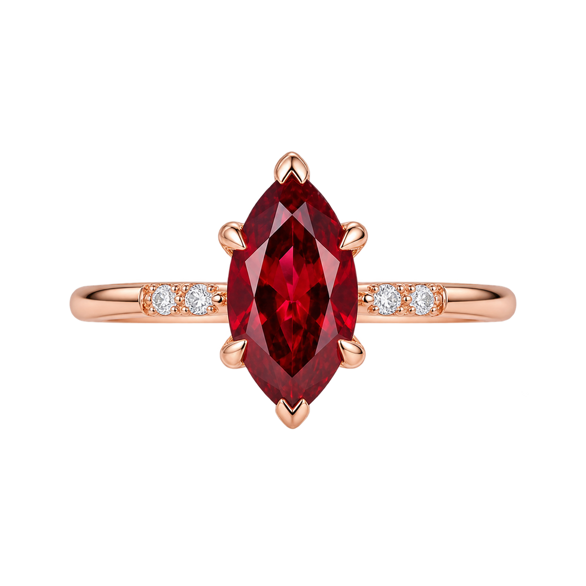 Marquise Cut Red Ruby Minimalist Engagement Ring with Diamond Accents, Dainty Ruby Solitaire Ring, Elegant Gemstone Ring for Women