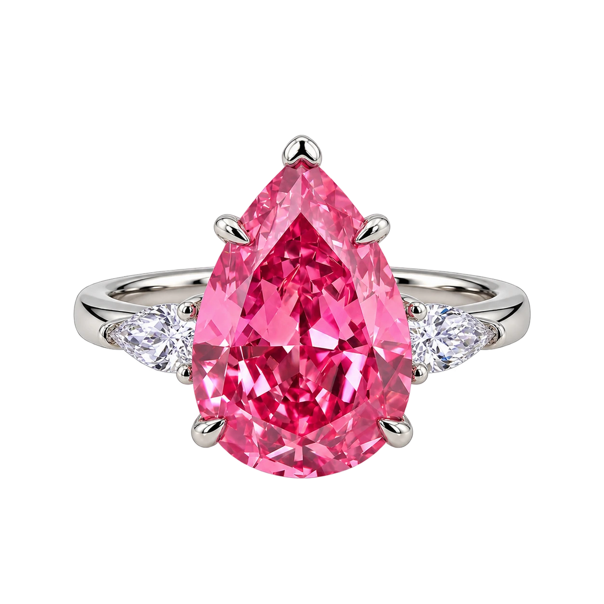 Pear Cut Pink sapphire Engagement Ring with Trillion Diamond Side Stones