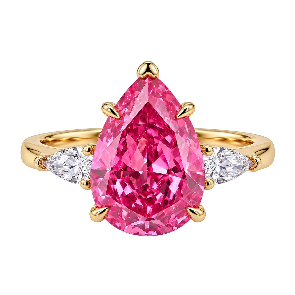 Pear Cut Pink sapphire Engagement Ring with Trillion Diamond Side Stones