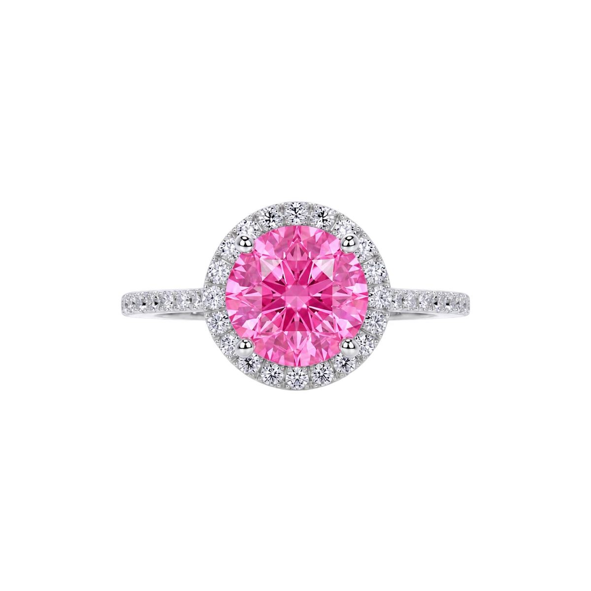 Round Pink Sapphire Halo Engagement Ring with Diamond Accents