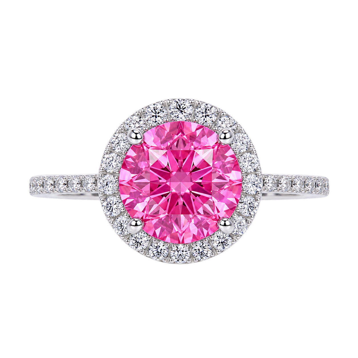 Round Pink Sapphire Halo Engagement Ring with Diamond Accents