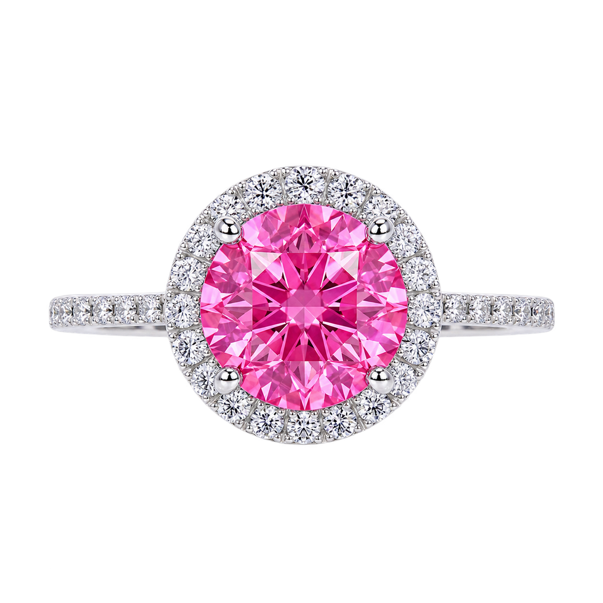 Round Pink Sapphire Halo Engagement Ring with Diamond Accents