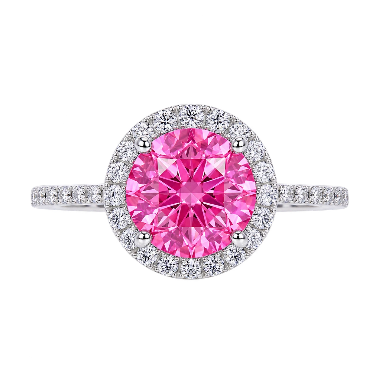 Round Pink Sapphire Halo Engagement Ring with Diamond Accents