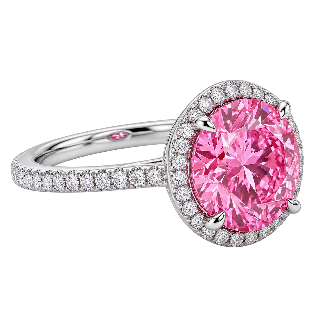 Round Pink Sapphire Halo Engagement Ring with Diamond Accents