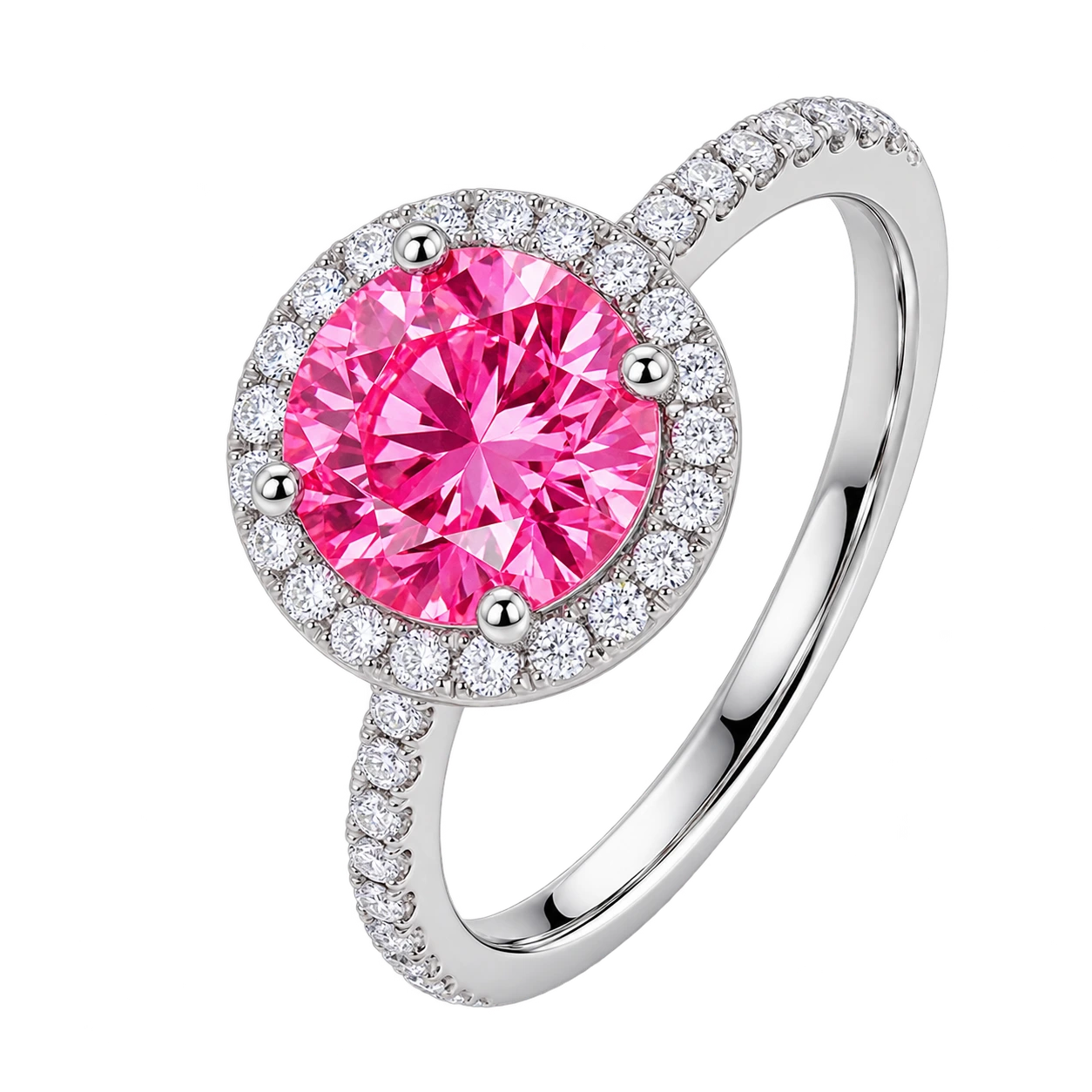 Round Pink Sapphire Halo Engagement Ring with Diamond Accents