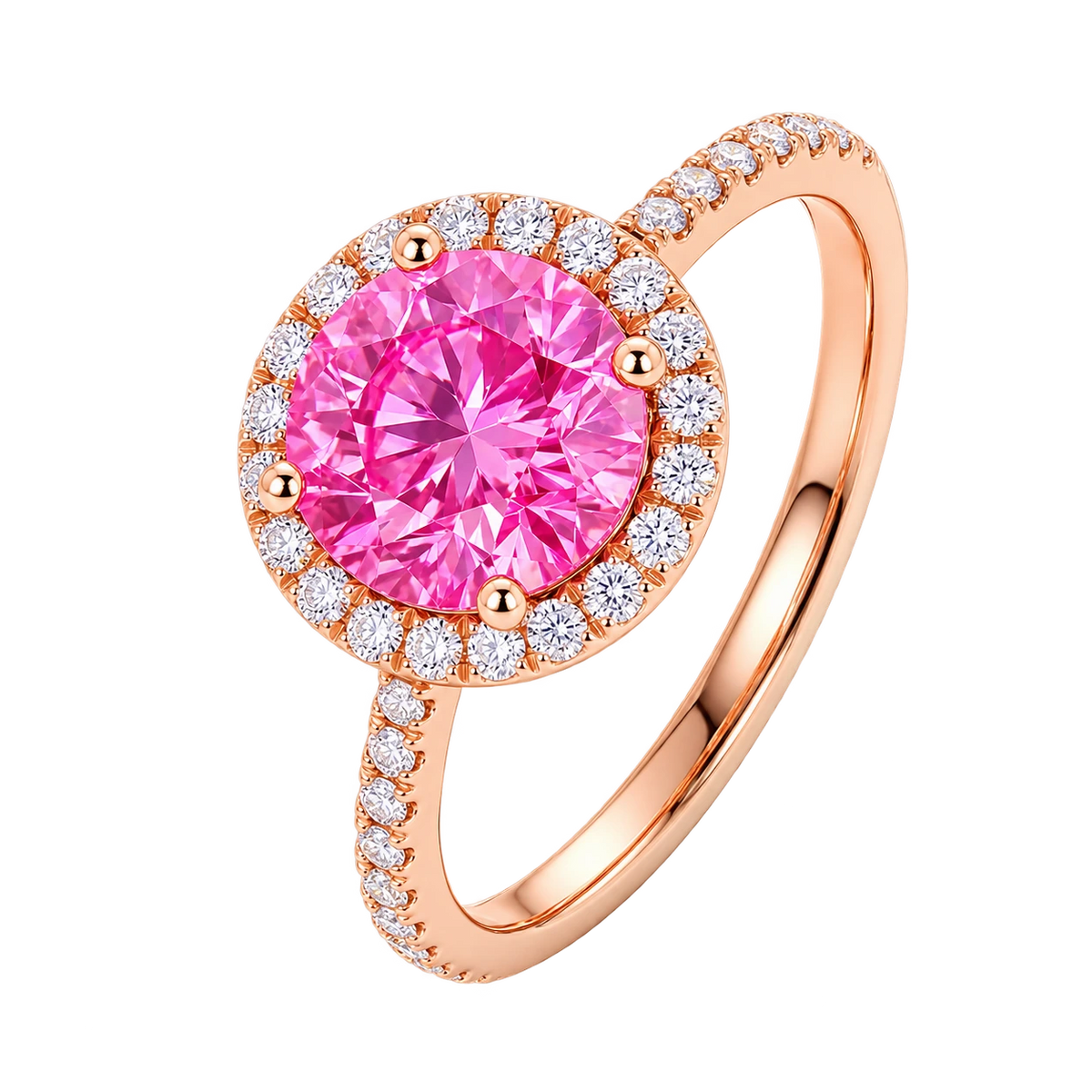 Round Pink Sapphire Halo Engagement Ring with Diamond Accents