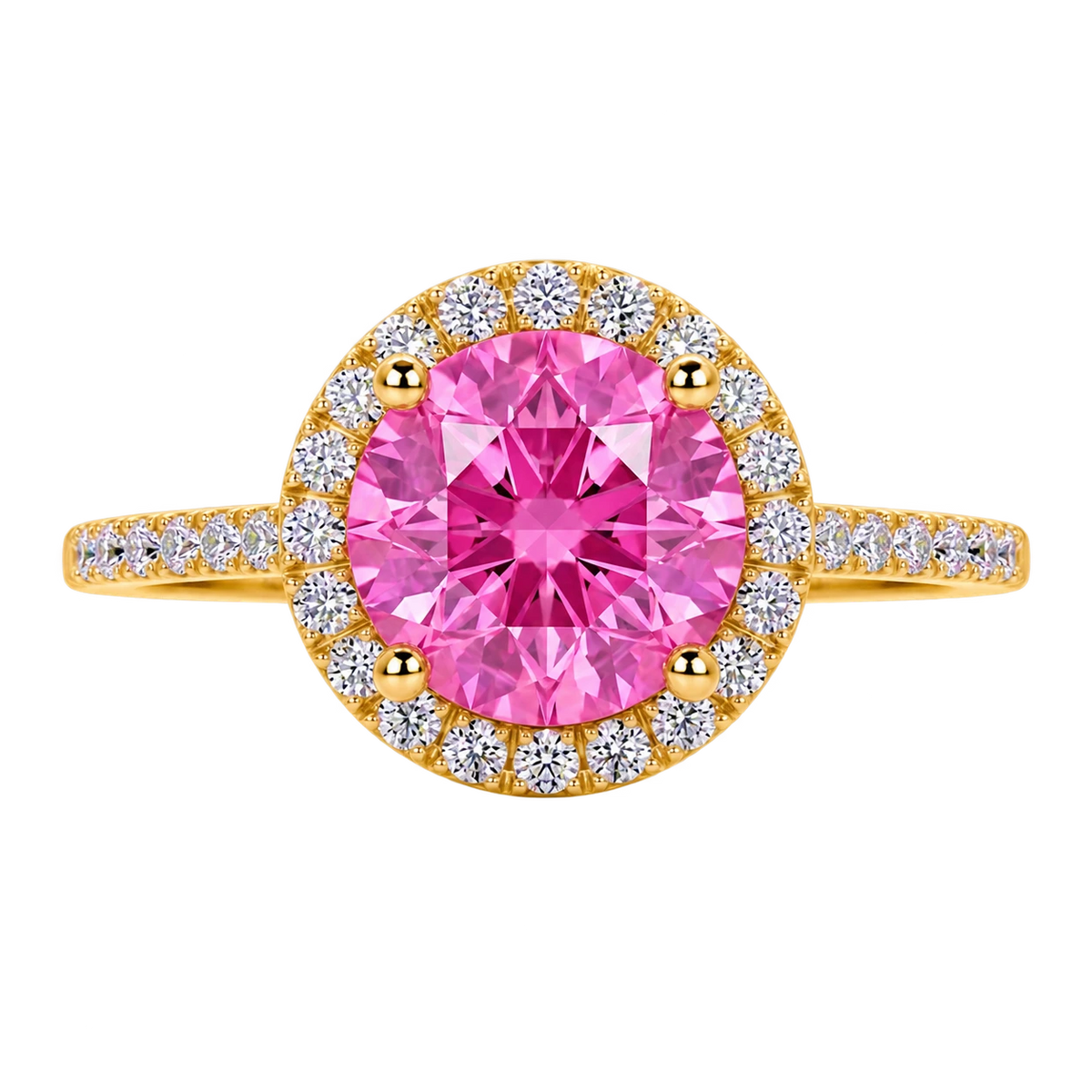 Round Pink Sapphire Halo Engagement Ring with Diamond Accents
