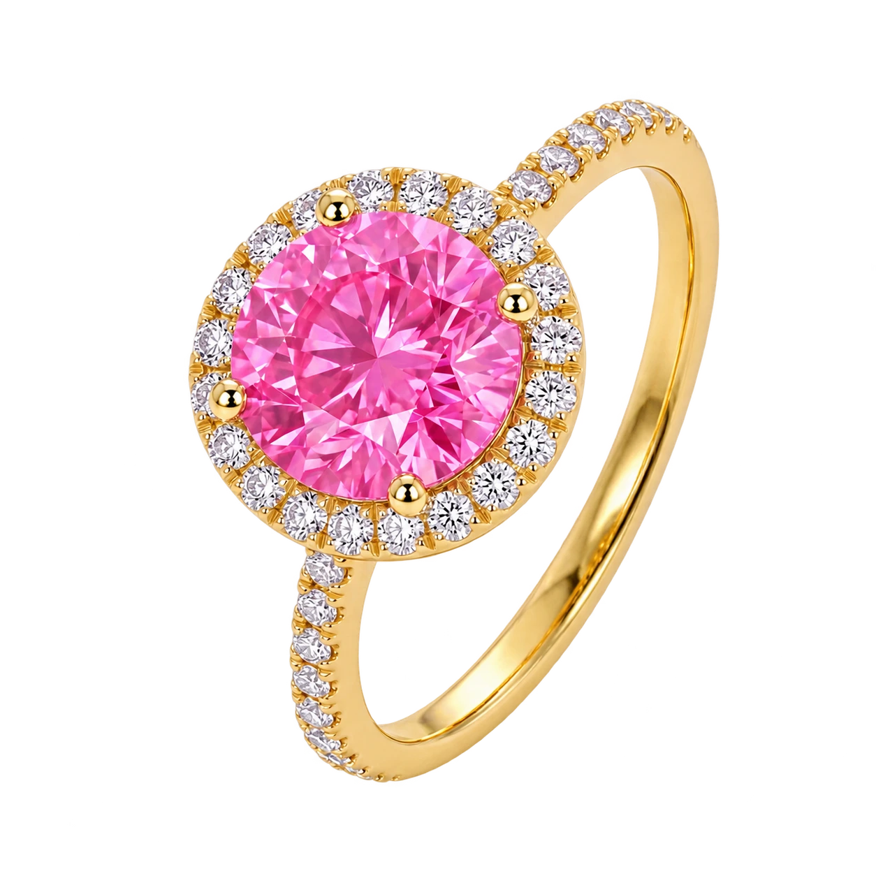 Round Pink Sapphire Halo Engagement Ring with Diamond Accents