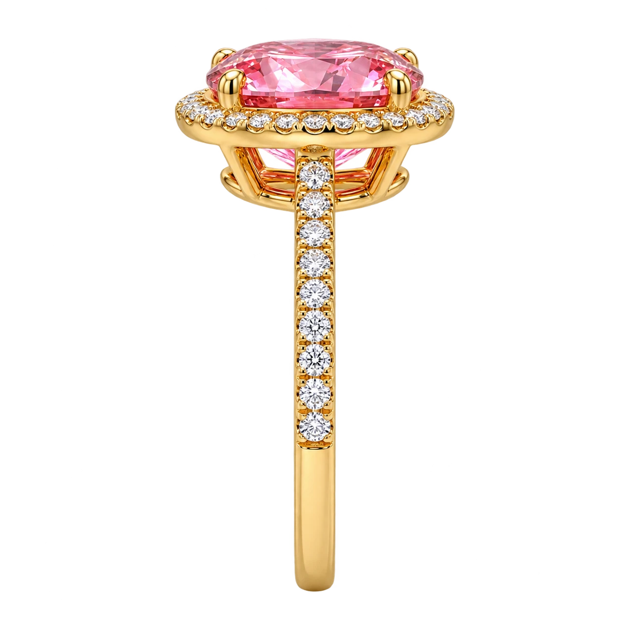 Round Pink Sapphire Halo Engagement Ring with Diamond Accents