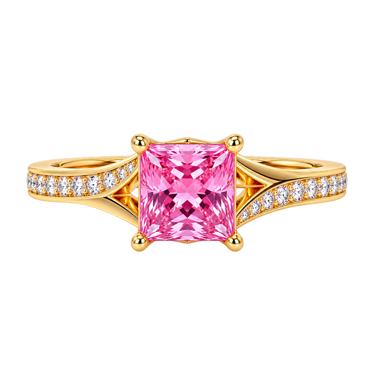 Princess Cut Pink Sapphire Engagement Ring with Diamond Accent Band