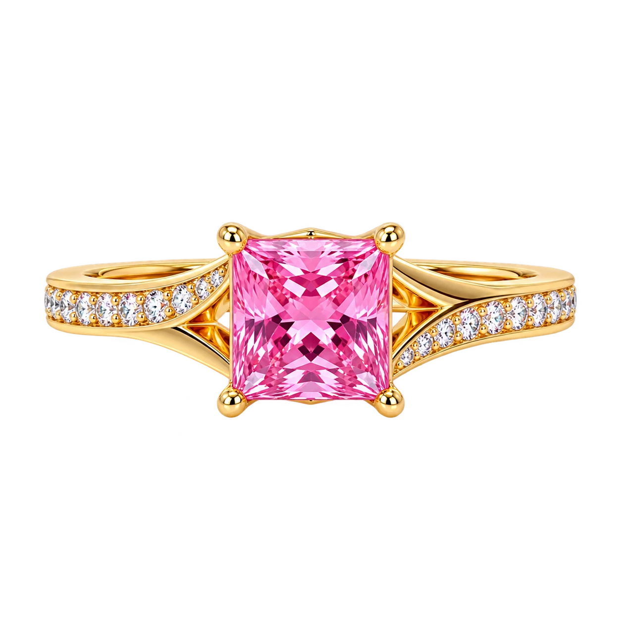Princess Cut Pink Sapphire Engagement Ring with Diamond Accent Band