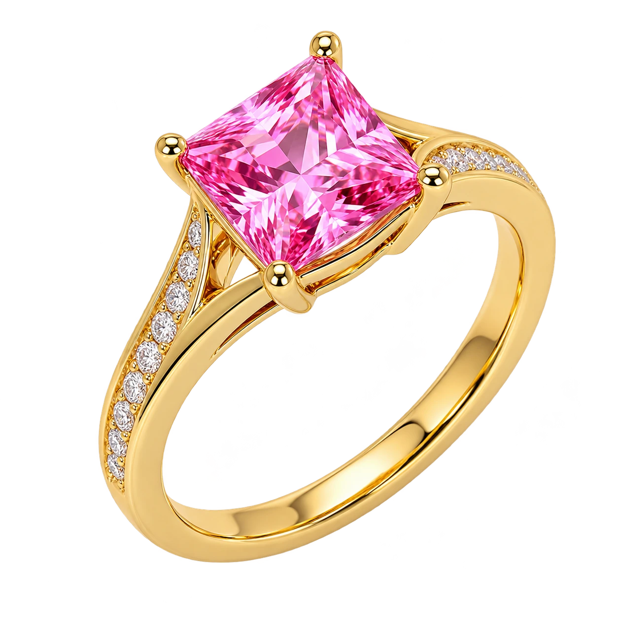 Princess Cut Pink Sapphire Engagement Ring with Diamond Accent Band
