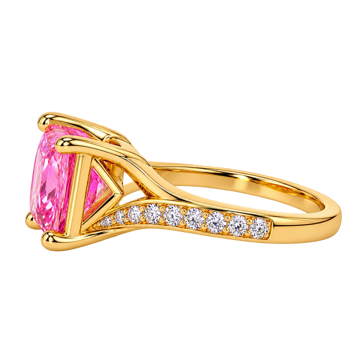 Princess Cut Pink Sapphire Engagement Ring with Diamond Accent Band