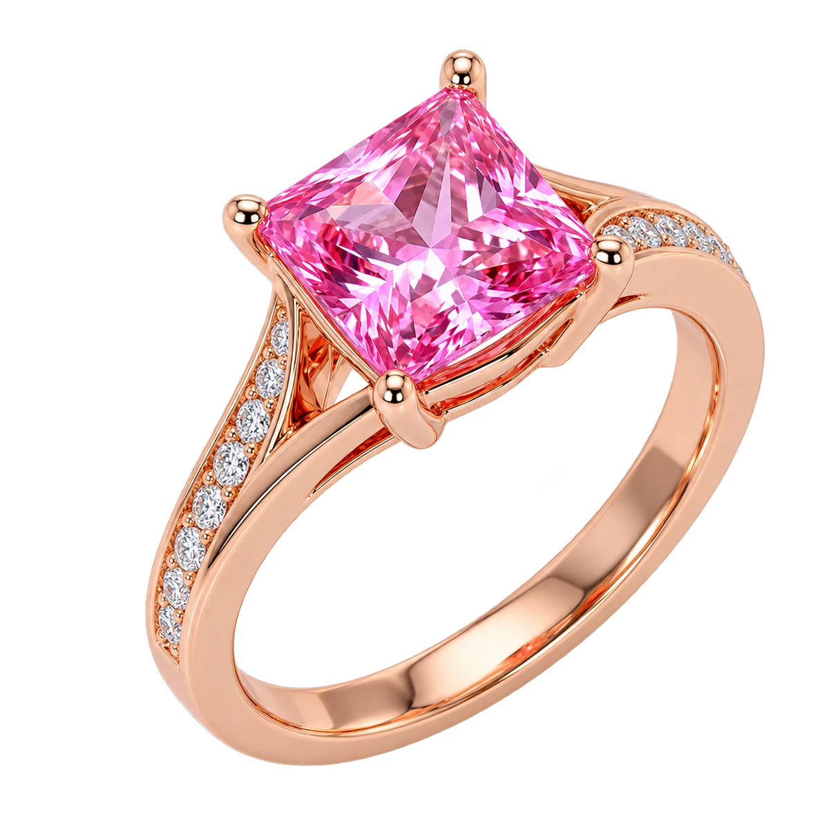 Princess Cut Pink Sapphire Engagement Ring with Diamond Accent Band