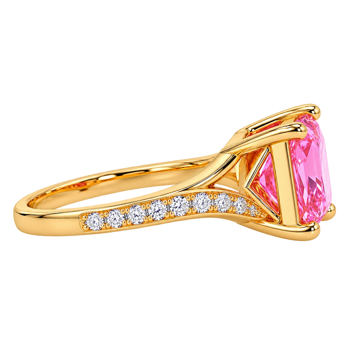 Princess Cut Pink Sapphire Engagement Ring with Diamond Accent Band